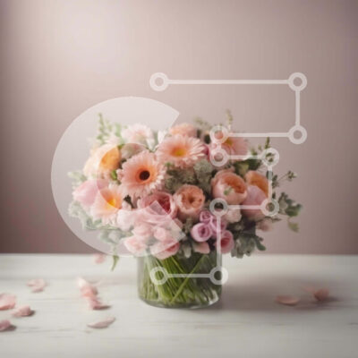 Intra Συλλεκτικό Ξύλινο Παζλ Plywood  4mm - Ροζ και ροδακινί ανθοσύνθεση σε διάφανο βάζο Σε Ξύλινο Κουτί - Διαστάσεις: 10x10 cm – 25 κομμάτια - Image 1