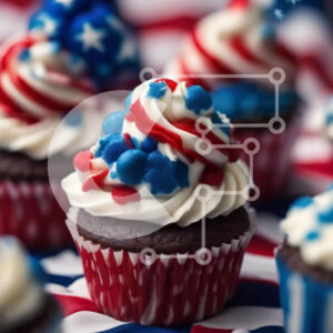 Intra Συλλεκτικό Ξύλινο Παζλ Plywood  4mm - Πατριωτικά cupcakes σε τραπεζομάντιλο αμερικανικής σημαίας Σε Ξύλινο Κουτί - Διαστάσεις: 10x10 cm – 25 κομμάτια