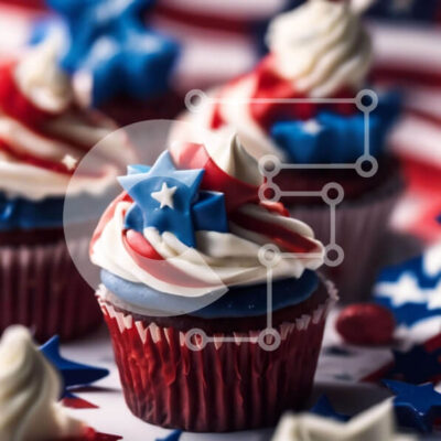 Intra Συλλεκτικό Ξύλινο Παζλ Plywood  4mm - Πατριωτικά cupcakes με κόκκινα, λευκά και μπλε διακοσμητικά Σε Ξύλινο Κουτί - Διαστάσεις: 10x10 cm – 25 κομμάτια - Image 1