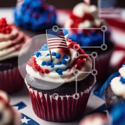 Intra Συλλεκτικό Ξύλινο Παζλ Plywood  4mm - Πατριωτικά cupcakes με αμερικανική σημαία Σε Ξύλινο Κουτί - Διαστάσεις: 10x10 cm – 25 κομμάτια - Image 1