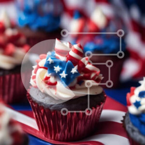 Intra Συλλεκτικό Ξύλινο Παζλ Plywood  4mm - Πατριωτικά cupcakes σε τραπεζομάντιλο αμερικανικής σημαίας Σε Ξύλινο Κουτί - Διαστάσεις: 10x10 cm – 25 κομμάτια