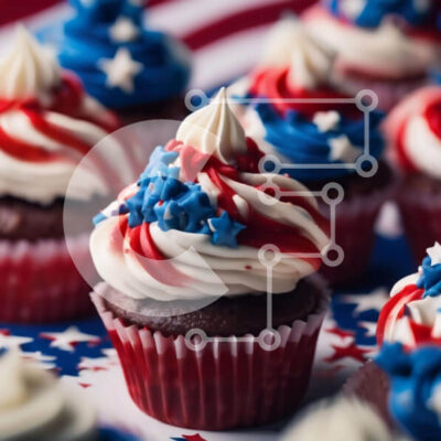 Intra Συλλεκτικό Ξύλινο Παζλ Plywood  4mm - Πατριωτικά cupcakes σε τραπεζομάντιλο αμερικανικής σημαίας Σε Ξύλινο Κουτί - Διαστάσεις: 10x10 cm – 25 κομμάτια - Image 1