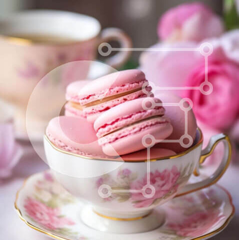 Intra Συλλεκτικό Ξύλινο Παζλ Plywood  4mm - Ροζ αμυγδαλωτά και τριαντάφυλλα στο τραπέζι με φλιτζάνια τσαγιού Σε Ξύλινο Κουτί - Διαστάσεις: 10x10 cm – 25 κομμάτια - Image 1