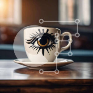 Intra Συλλεκτικό Ξύλινο Παζλ Plywood  4mm - Φλιτζάνι καφέ και πιατάκι με σχέδιο ματιών Σε Ξύλινο Κουτί - Διαστάσεις: 10x10 cm – 25 κομμάτια