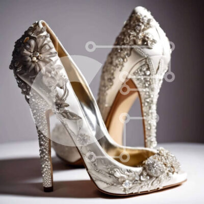 Intra Συλλεκτικό Ξύλινο Παζλ Plywood  4mm - Λευκές ψηλοτάκουνες γόβες με πέρλες και κρύσταλλα Σε Ξύλινο Κουτί - Διαστάσεις: 10x10 cm – 25 κομμάτια - Image 1