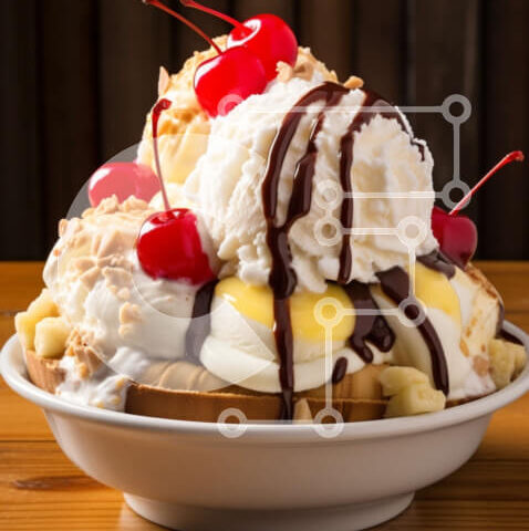 Intra Συλλεκτικό Ξύλινο Παζλ Plywood  4mm - Νόστιμο μπολ με παγωτό, μπανάνες και σάλτσα σοκολάτας Σε Ξύλινο Κουτί - Διαστάσεις: 10x10 cm – 25 κομμάτια - Image 1