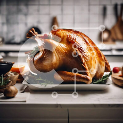 Intra Συλλεκτικό Ξύλινο Παζλ Plywood 4mm - Γαλοπούλα των Ευχαριστιών στον πάγκο της κουζίνας με μαγειρικά σκεύη Σε Ξύλινο Κουτί - Διαστάσεις: 10x10 cm – 25 κομμάτια - Image 1