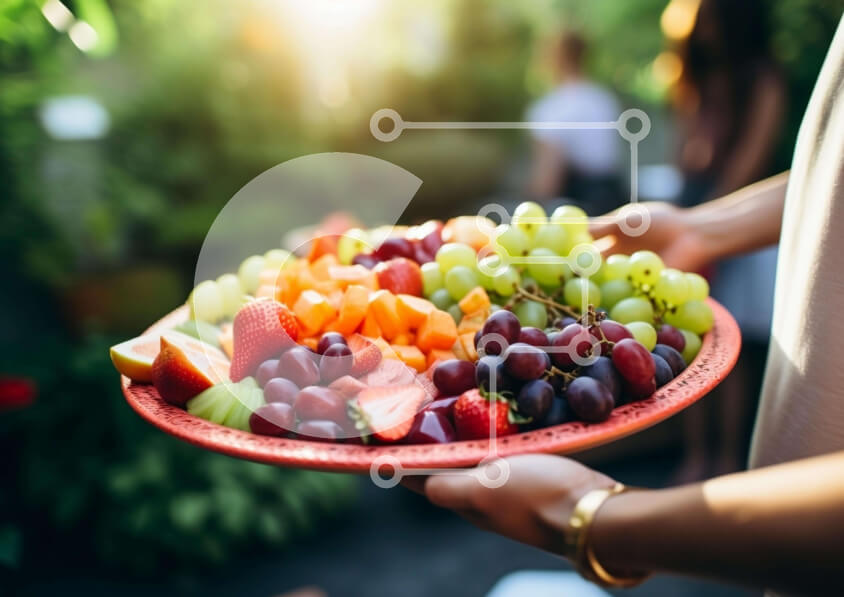 Intra Συλλεκτικό Ξύλινο Παζλ Plywood  4mm - Άτομο που κρατά δίσκο με φρέσκα φρούτα σε εξωτερικούς χώρους Σε Ξύλινο Κουτί - Διαστάσεις: 10x10 cm – 25 κομμάτια