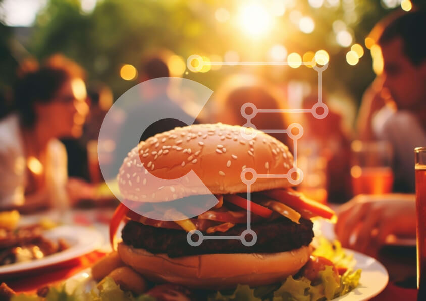 Intra Συλλεκτικό Ξύλινο Παζλ Plywood  4mm - Υπαίθριο Δείπνο με Χάμπουργκερ Σε Ξύλινο Κουτί - Διαστάσεις: 10x10 cm – 25 κομμάτια