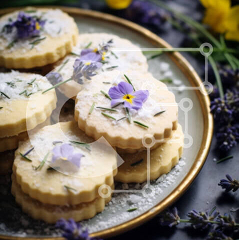 Intra Συλλεκτικό Ξύλινο Παζλ Plywood  4mm - Πιάτο με μπισκότα διακοσμημένα με λουλούδια λεβάντας Σε Ξύλινο Κουτί - Διαστάσεις: 10x10 cm – 25 κομμάτια - Image 1