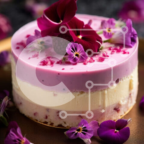 Intra Συλλεκτικό Ξύλινο Παζλ Plywood  4mm - Ροζ και λευκό κέικ με μωβ λουλούδια Σε Ξύλινο Κουτί - Διαστάσεις: 10x10 cm – 25 κομμάτια - Image 1