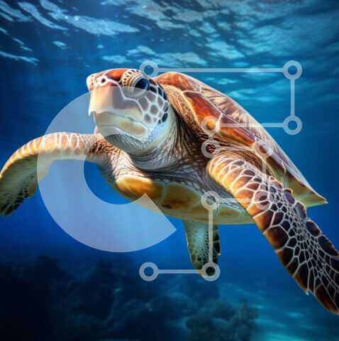 Intra Συλλεκτικό Ξύλινο Παζλ Plywood  4mm - Απειλούμενη πράσινη θαλάσσια χελώνα που κολυμπά στον ωκεανό Σε Ξύλινο Κουτί - Διαστάσεις: 10x10 cm – 25 κομμάτια - Image 1