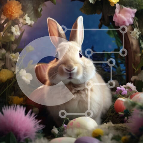 Intra Συλλεκτικό Ξύλινο Παζλ Plywood  4mm - Περίεργο κουνέλι που περιβάλλεται από λουλούδια και πασχαλινά αυγά Σε Ξύλινο Κουτί - Διαστάσεις: 10x10 cm – 25 κομμάτια - Image 1