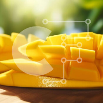 Intra Συλλεκτικό Ξύλινο Παζλ Plywood  4mm - Φρέσκες φέτες μάνγκο σε ξύλινη σανίδα κοπής Σε Ξύλινο Κουτί - Διαστάσεις: 10x10 cm – 25 κομμάτια - Image 1