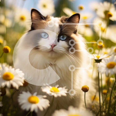 Intra Συλλεκτικό Ξύλινο Παζλ Plywood  4mm - Γάτα που κάθεται στο πεδίο των μαργαριτών Σε Ξύλινο Κουτί - Διαστάσεις: 10x10 cm – 25 κομμάτια - Image 1