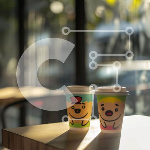 Intra Συλλεκτικό Ξύλινο Παζλ Plywood 4mm - Δύο φλιτζάνια καφέ με καρτούν διακοσμήσεις αρκούδων σε ένα ξύλινο τραπέζι Σε Ξύλινο Κουτί - Διαστάσεις: 10x10 cm – 25 κομμάτια - Image 1