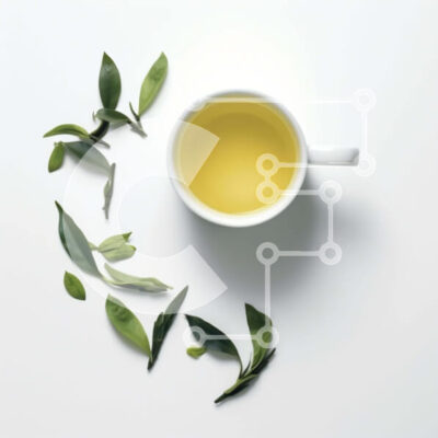 Intra Συλλεκτικό Ξύλινο Παζλ Plywood 4mm - Φλιτζάνι πράσινο τσάι με φύλλα σε άσπρο φόντο Σε Ξύλινο Κουτί - Διαστάσεις: 10x10 cm – 25 κομμάτια - Image 1