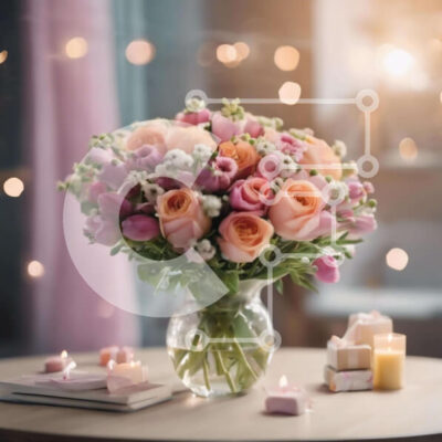 Intra Συλλεκτικό Ξύλινο Παζλ Plywood  4mm - Γυάλινο βάζο με ροζ και ροδακινί τριαντάφυλλα, κεριά και βιβλία Σε Ξύλινο Κουτί - Διαστάσεις: 10x10 cm – 25 κομμάτια - Image 1