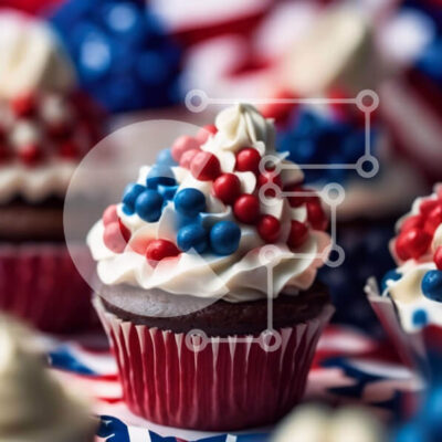 Intra Συλλεκτικό Ξύλινο Παζλ Plywood  4mm - Cupcakes 4ης Ιουλίου σε τραπεζομάντιλο αμερικανικής σημαίας Σε Ξύλινο Κουτί - Διαστάσεις: 10x10 cm – 25 κομμάτια - Image 1