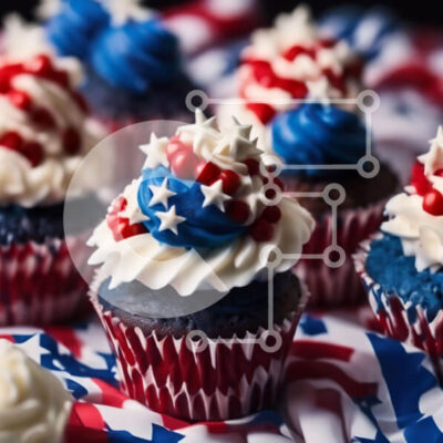 Intra Συλλεκτικό Ξύλινο Παζλ Plywood  4mm - Cupcakes 4ης Ιουλίου με παγωμένο κόκκινο, λευκό και μπλε Σε Ξύλινο Κουτί - Διαστάσεις: 10x10 cm – 25 κομμάτια - Image 1