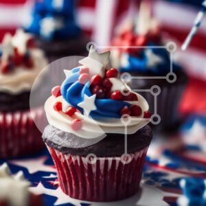 Intra Συλλεκτικό Ξύλινο Παζλ Plywood  4mm - Πατριωτικά cupcakes σε τραπεζομάντιλο αμερικανικής σημαίας Σε Ξύλινο Κουτί - Διαστάσεις: 10x10 cm – 25 κομμάτια