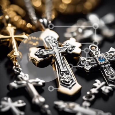 Intra Συλλεκτικό Ξύλινο Παζλ Plywood  4mm - Συλλογή από μενταγιόν από χρυσό, ασήμι και μαύρο σταυρό Σε Ξύλινο Κουτί - Διαστάσεις: 10x10 cm – 25 κομμάτια - Image 1