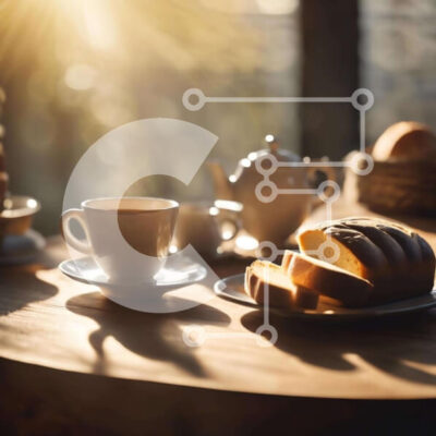 Intra Συλλεκτικό Ξύλινο Παζλ Plywood 4mm - Τραπεζαρία με φαγητό και άδειο φλιτζάνι Σε Ξύλινο Κουτί - Διαστάσεις: 10x10 cm – 25 κομμάτια - Image 1