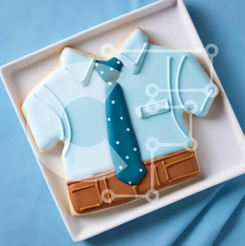 Intra Συλλεκτικό Ξύλινο Παζλ Plywood  4mm - Διακοσμημένο μπισκότο σε σχήμα πουκαμίσου και γραβάτα σε πιάτο Σε Ξύλινο Κουτί - Διαστάσεις: 10x10 cm – 25 κομμάτια - Image 1