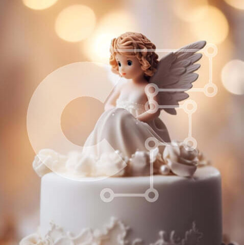 Intra Συλλεκτικό Ξύλινο Παζλ Plywood  4mm - Λευκή τούρτα με διακοσμητικό ειδώλιο αγγέλου Σε Ξύλινο Κουτί - Διαστάσεις: 10x10 cm – 25 κομμάτια - Image 1