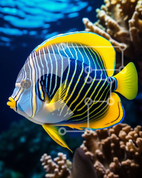 Intra Συλλεκτικό Ξύλινο Παζλ Plywood  4mm - Κίτρινο και μπλε ψάρι πεταλούδας που κολυμπά ανάμεσα στα κοράλλια στα τροπικά νερά Σε Ξύλινο Κουτί - Διαστάσεις: 10x10 cm – 25 κομμάτια