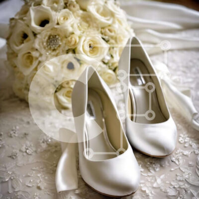 Intra Συλλεκτικό Ξύλινο Παζλ Plywood  4mm - Μπουκέτο με λευκά νυφικά παπούτσια και τριαντάφυλλα στο δαντελένιο τραπέζι Σε Ξύλινο Κουτί - Διαστάσεις: 10x10 cm – 25 κομμάτια - Image 1