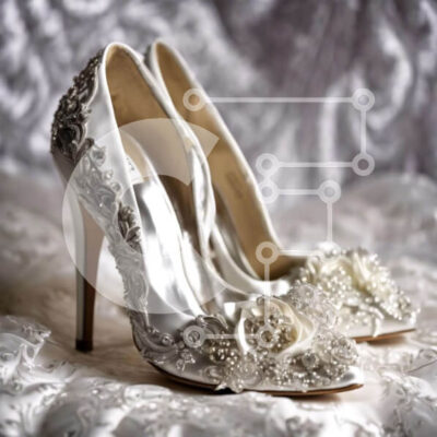 Intra Συλλεκτικό Ξύλινο Παζλ Plywood  4mm - Κομψά λευκά ψηλοτάκουνα παπούτσια με πέρλες και κρύσταλλα Σε Ξύλινο Κουτί - Διαστάσεις: 10x10 cm – 25 κομμάτια - Image 1