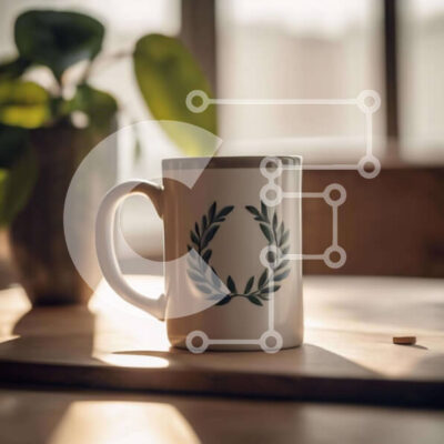 Intra Συλλεκτικό Ξύλινο Παζλ Plywood 4mm - Λευκή κούπα καφέ με σχέδιο Δάφνινο στεφάνι Σε Ξύλινο Κουτί - Διαστάσεις: 10x10 cm – 25 κομμάτια - Image 1