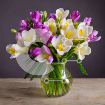 Intra Συλλεκτικό Ξύλινο Παζλ Plywood  4mm - Διαυγές βάζο με μωβ και λευκά λουλούδια Σε Ξύλινο Κουτί - Διαστάσεις: 10x10 cm – 25 κομμάτια - Image 1