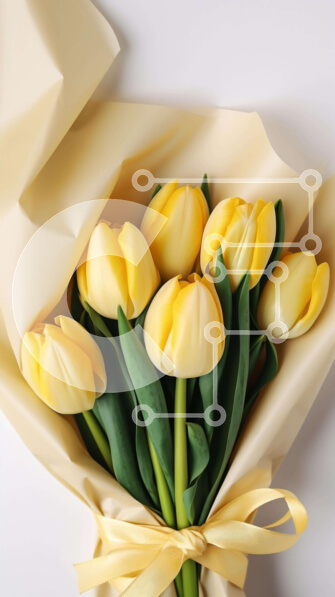 Intra Συλλεκτικό Ξύλινο Παζλ Plywood  4mm - Κίτρινο μπουκέτο τουλίπας σε λευκή επιφάνεια Σε Ξύλινο Κουτί - Διαστάσεις: 10x10 cm – 25 κομμάτια