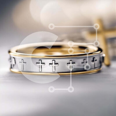 Intra Συλλεκτικό Ξύλινο Παζλ Plywood  4mm - Χρυσά και ασημένια κορδόνια γάμου με σταυρούς Σε Ξύλινο Κουτί - Διαστάσεις: 10x10 cm – 25 κομμάτια - Image 1