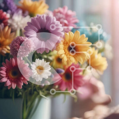 Intra Συλλεκτικό Ξύλινο Παζλ Plywood  4mm - Πολύχρωμη ανθοσυνθέσεις σε μπλε βάζο Σε Ξύλινο Κουτί - Διαστάσεις: 10x10 cm – 25 κομμάτια - Image 1