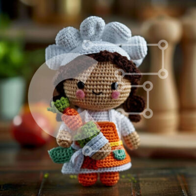 Intra Συλλεκτικό Ξύλινο Παζλ Plywood 4mm - Κροσέ κούκλα σεφ με λαχανικά Σε Ξύλινο Κουτί - Διαστάσεις: 10x10 cm – 25 κομμάτια - Image 1