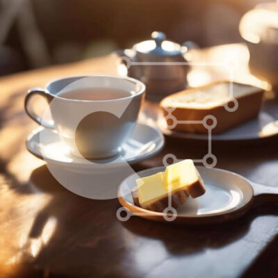 Intra Συλλεκτικό Ξύλινο Παζλ Plywood  4mm - Τραπέζι με τσάι, ψωμί και βούτυρο Σε Ξύλινο Κουτί - Διαστάσεις: 10x10 cm – 25 κομμάτια - Image 1