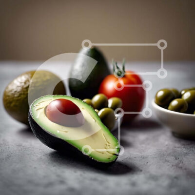 Intra Συλλεκτικό Ξύλινο Παζλ Plywood  4mm - Αβοκάντο, ντομάτες, ελιές και άλλα φρούτα και λαχανικά σε γκρίζο τραπέζι Σε Ξύλινο Κουτί - Διαστάσεις: 10x10 cm – 25 κομμάτια - Image 1