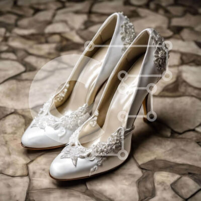 Intra Συλλεκτικό Ξύλινο Παζλ Plywood  4mm - Λευκά ψηλοτάκουνα παπούτσια με πέρλες και κρύσταλλα Σε Ξύλινο Κουτί - Διαστάσεις: 10x10 cm – 25 κομμάτια - Image 1