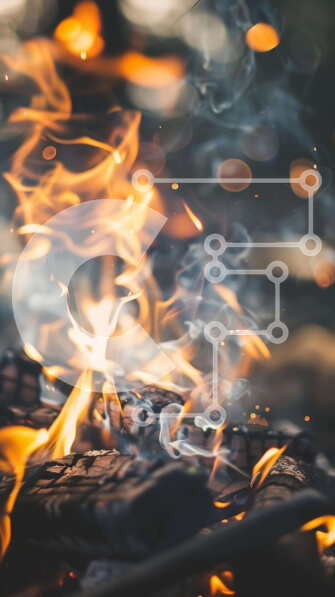 Intra Συλλεκτικό Ξύλινο Παζλ Plywood  4mm - Κοντινό πλάνο ανοιχτής φωτιάς με φλόγες και καπνό Σε Ξύλινο Κουτί - Διαστάσεις: 10x10 cm – 25 κομμάτια