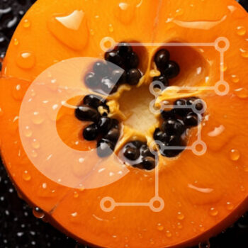 Intra Συλλεκτικό Ξύλινο Παζλ Plywood  4mm - Φρεσκοκομμένα φρούτα Παναμά με σταγονίδια νερού σε μαύρο φόντο Σε Ξύλινο Κουτί - Διαστάσεις: 10x10 cm – 25 κομμάτια - Image 1