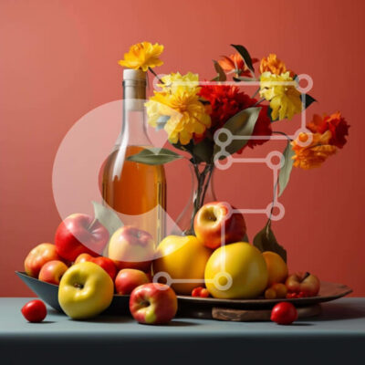 Intra Συλλεκτικό Ξύλινο Παζλ Plywood  4mm - Φρουτοσύνθεση με κρασί και λουλούδια Σε Ξύλινο Κουτί - Διαστάσεις: 10x10 cm – 25 κομμάτια - Image 1