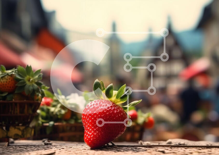 Intra Συλλεκτικό Ξύλινο Παζλ Plywood  4mm - Φρέσκια φράουλα σε μια υπαίθρια αγορά Σε Ξύλινο Κουτί - Διαστάσεις: 10x10 cm – 25 κομμάτια