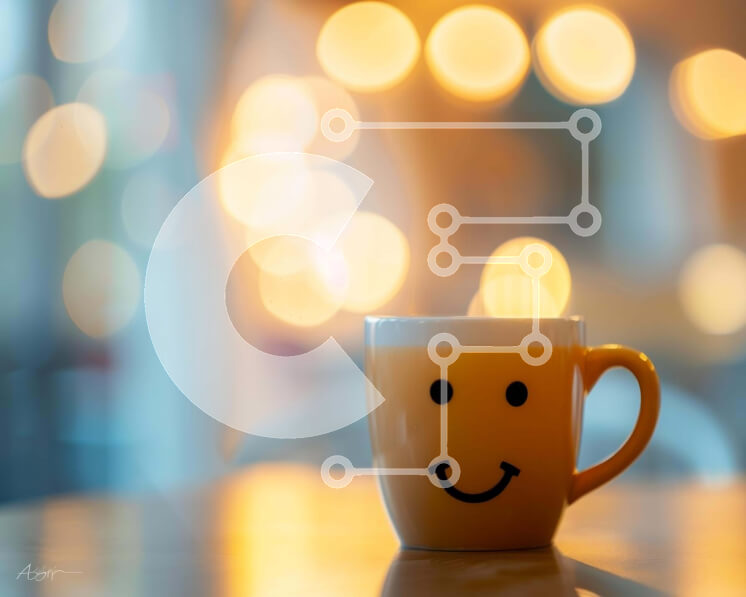 Intra Συλλεκτικό Ξύλινο Παζλ Plywood  4mm - Κίτρινο φλιτζάνι καφέ Smiley Face στο τραπέζι Σε Ξύλινο Κουτί - Διαστάσεις: 10x10 cm – 25 κομμάτια