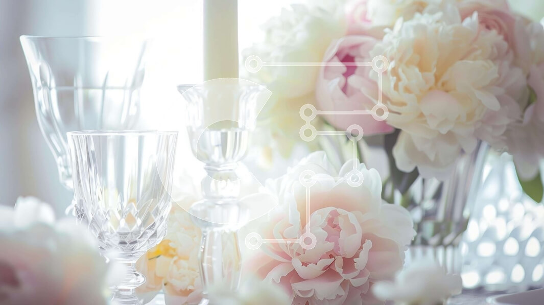 Intra Συλλεκτικό Ξύλινο Παζλ Plywood  4mm - Κομψά στρωμένη τραπεζαρία με λευκά και ροζ λουλούδια Σε Ξύλινο Κουτί - Διαστάσεις: 10x10 cm – 25 κομμάτια