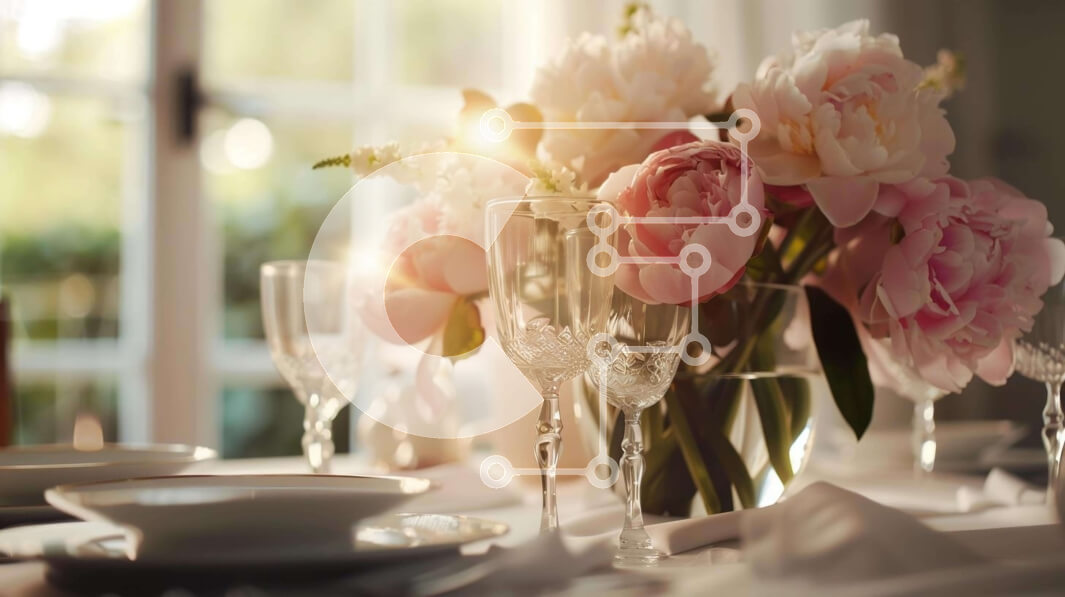 Intra Συλλεκτικό Ξύλινο Παζλ Plywood  4mm - Κομψό σετ τραπεζαρίας με ροζ λουλούδια Σε Ξύλινο Κουτί - Διαστάσεις: 10x10 cm – 25 κομμάτια