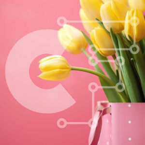 Intra Συλλεκτικό Ξύλινο Παζλ Plywood  4mm - Ροζ τσάντα με κίτρινες τουλίπες και λευκές ορτανσίες Σε Ξύλινο Κουτί - Διαστάσεις: 10x10 cm – 25 κομμάτια