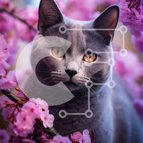 Intra Συλλεκτικό Ξύλινο Παζλ Plywood 4mm - Γκρίζα γάτα με ροζ άνθη Σε Ξύλινο Κουτί - Διαστάσεις: 10x10 cm – 25 κομμάτια - Image 1